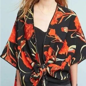 Anthropologie black and orange kimono NWOT